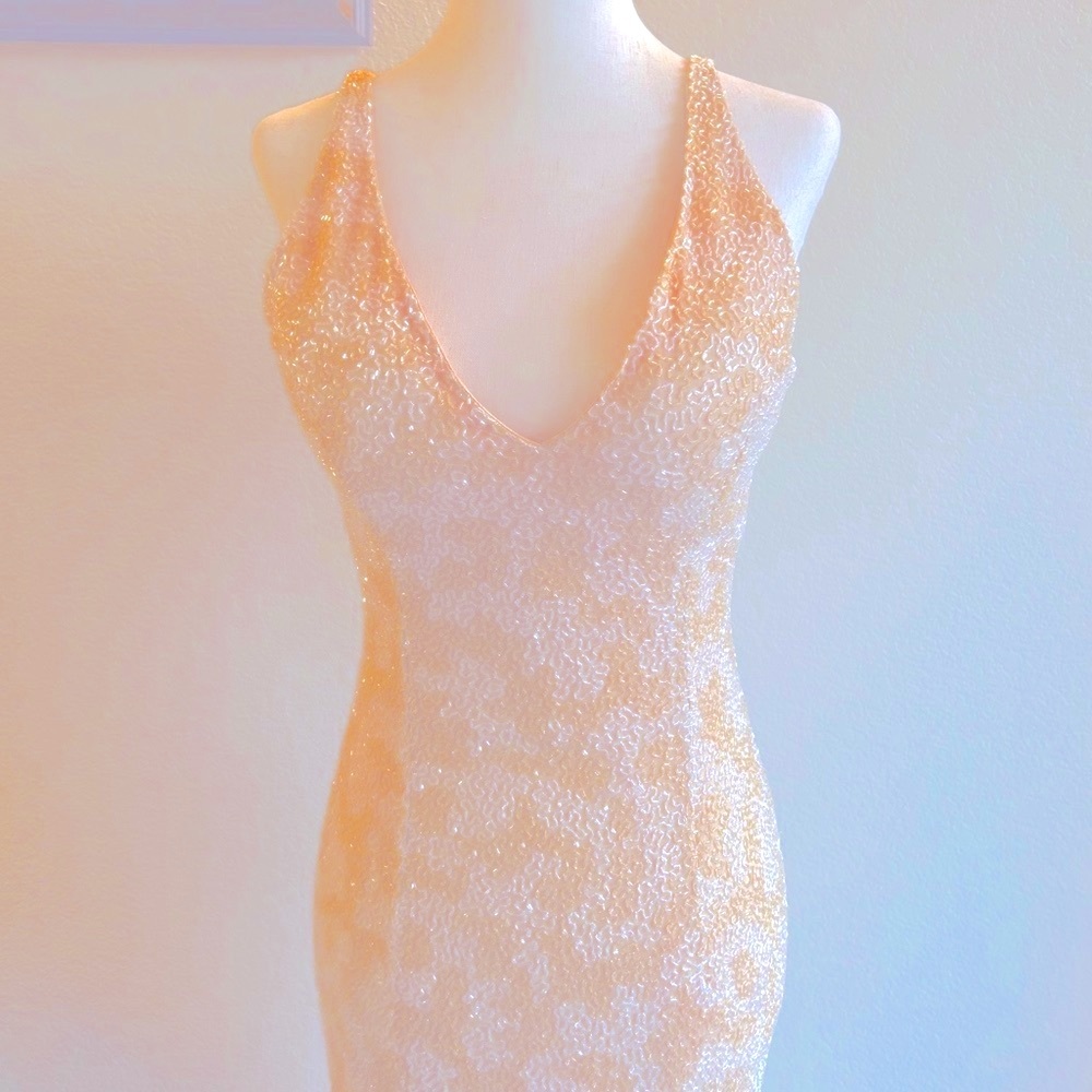 Cache Beaded Peach Tone Embellished Shine Evening… - image 1